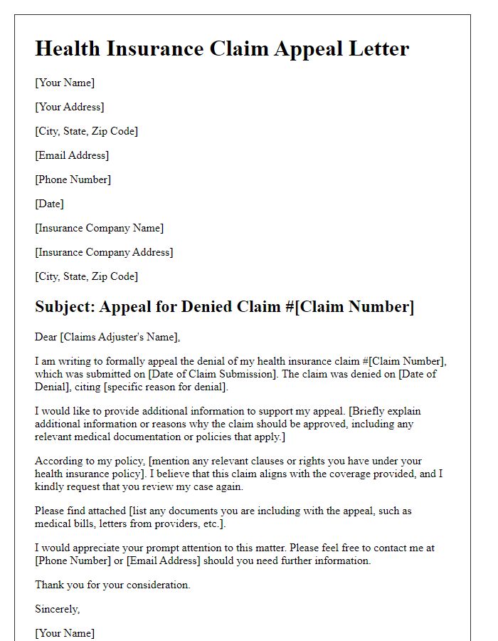 Letter template of health insurance claim appeal