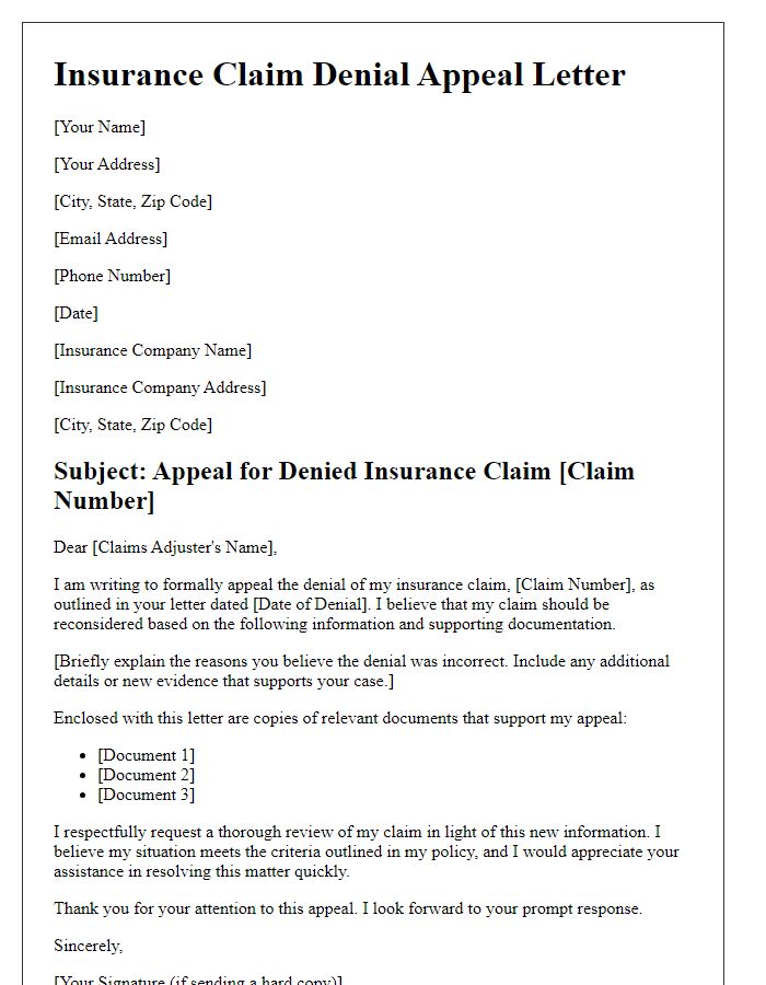 Letter template of insurance claim denial appeal