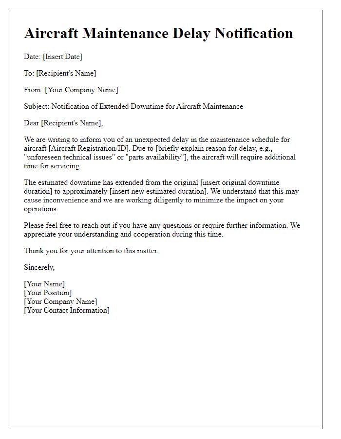 Letter template of Aircraft Maintenance Delay Notification for Extended Downtime