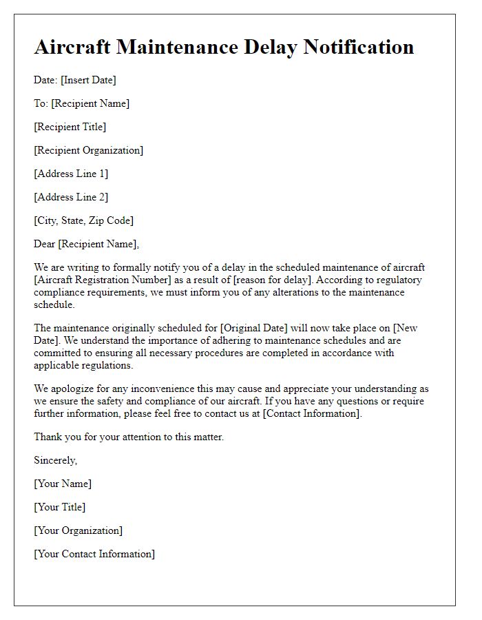 Letter template of Aircraft Maintenance Delay Notification for Regulatory Compliance