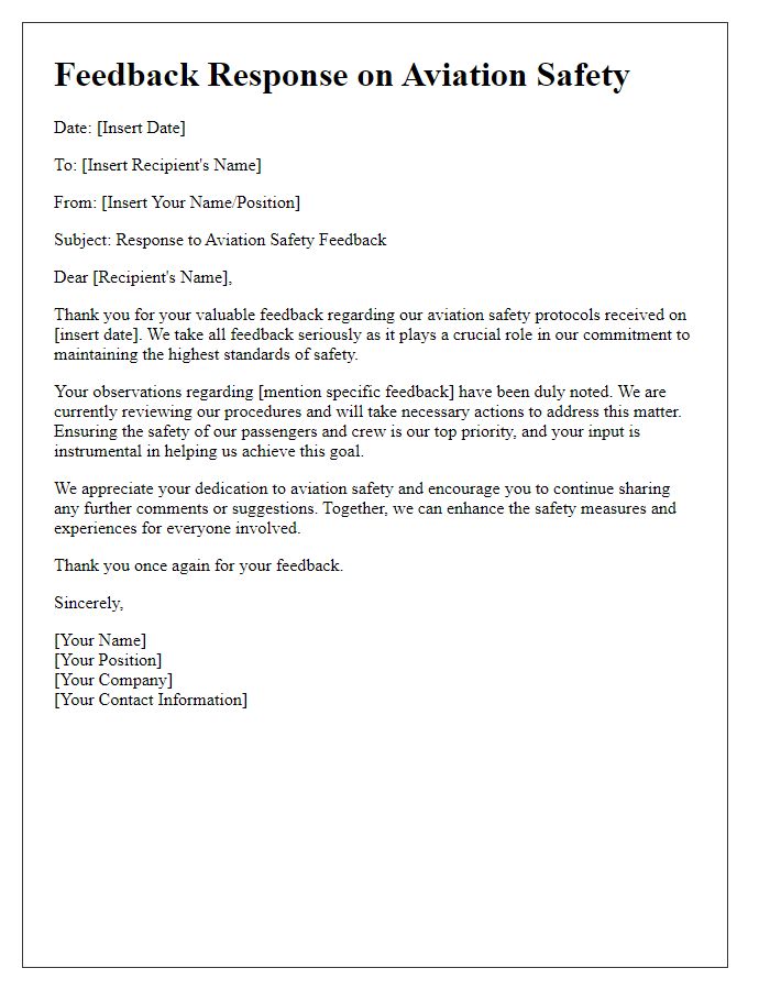 Letter template of aviation safety feedback response