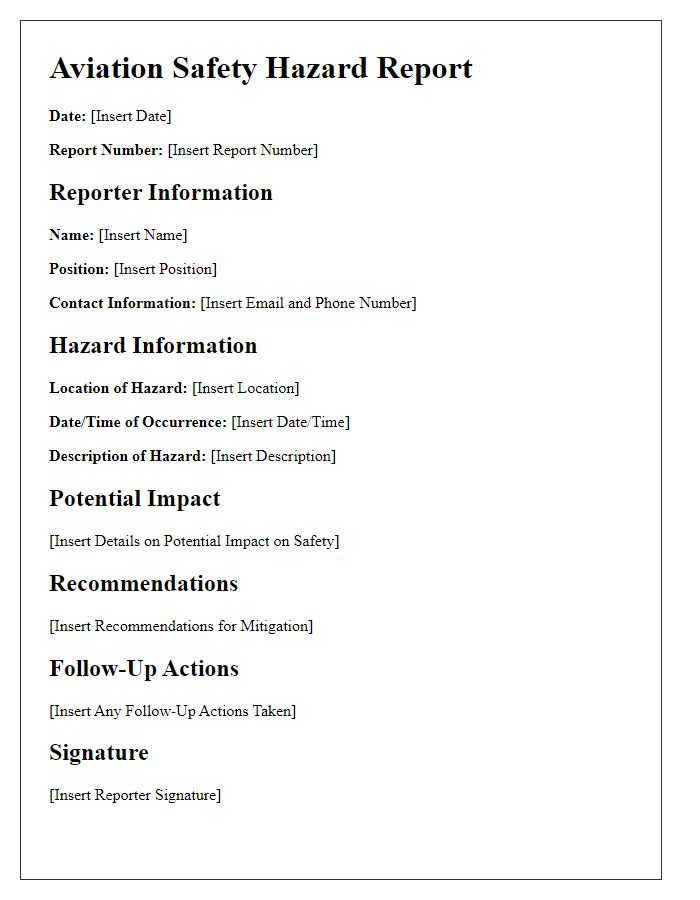 Letter template of aviation safety hazard report