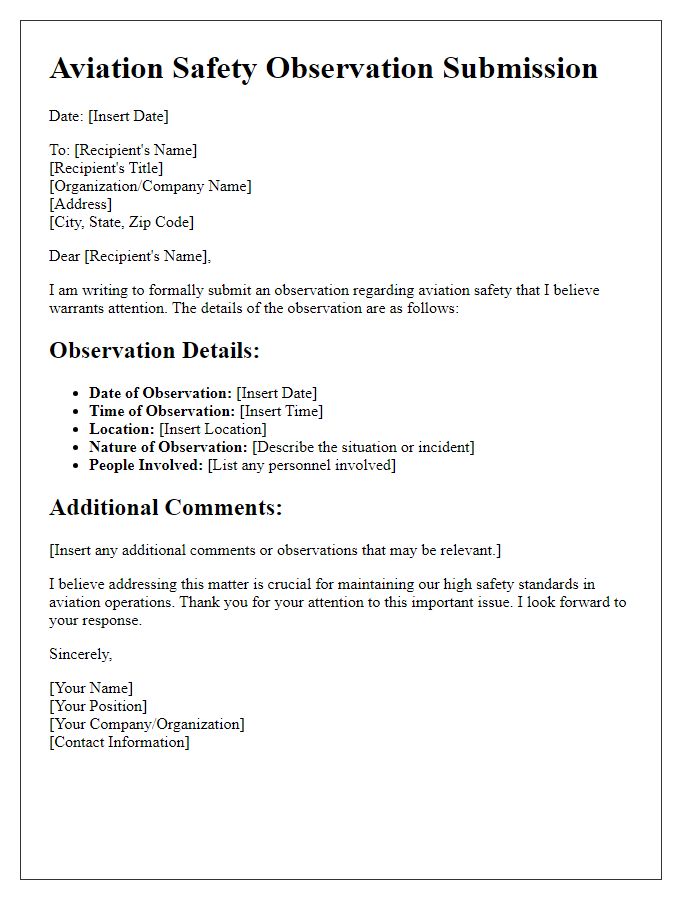 Letter template of aviation safety observation submission