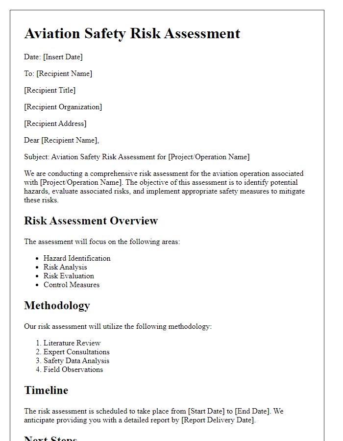 Letter template of aviation safety risk assessment