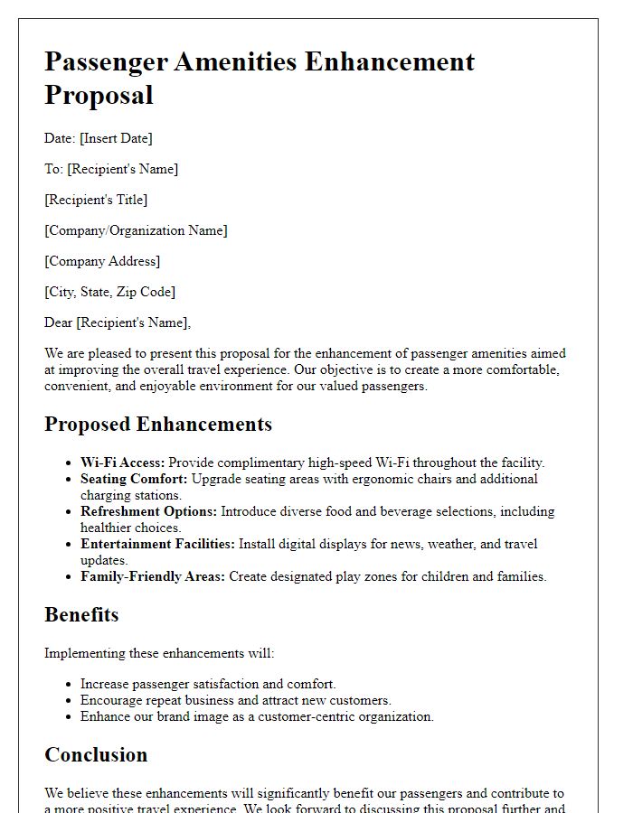 Letter template of passenger amenities enhancement proposal