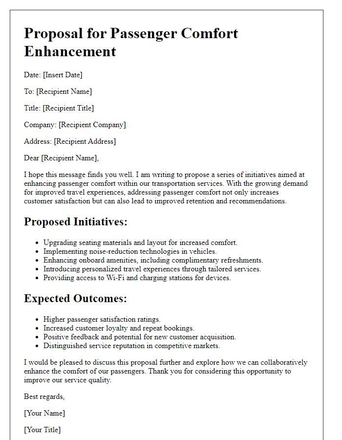 Letter template of passenger comfort enhancement proposal