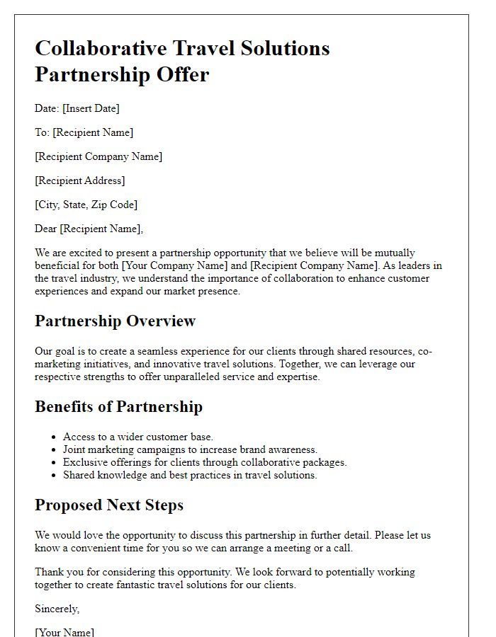 Letter template of Collaborative Travel Solutions Partnership Offer