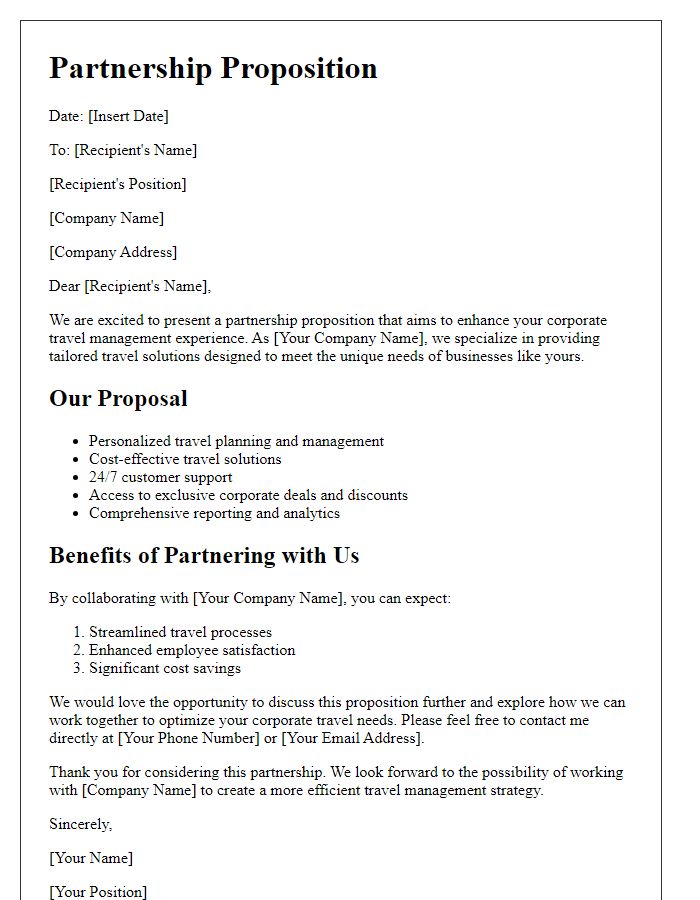 Letter template of Corporate Travel Management Partnership Proposition