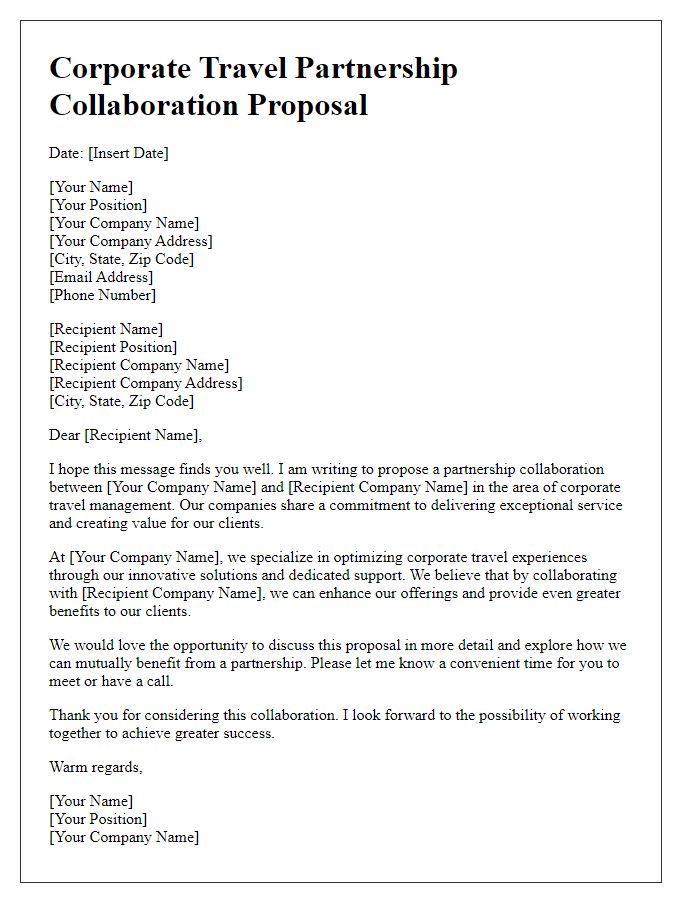 Letter template of Corporate Travel Partnership Collaboration Proposal