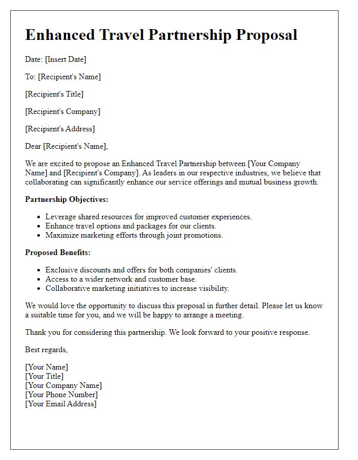 Letter template of Enhanced Travel Partnership Proposal for businesses