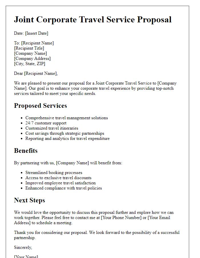 Letter template of Joint Corporate Travel Service Proposal