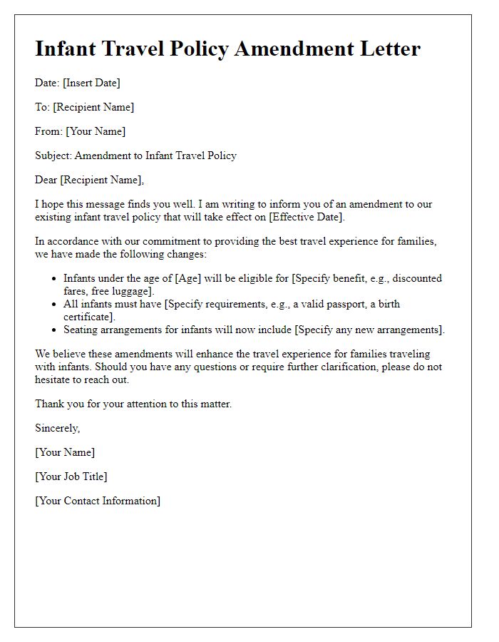 Letter template of infant travel policy amendment