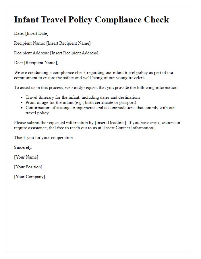 Letter template of infant travel policy compliance check