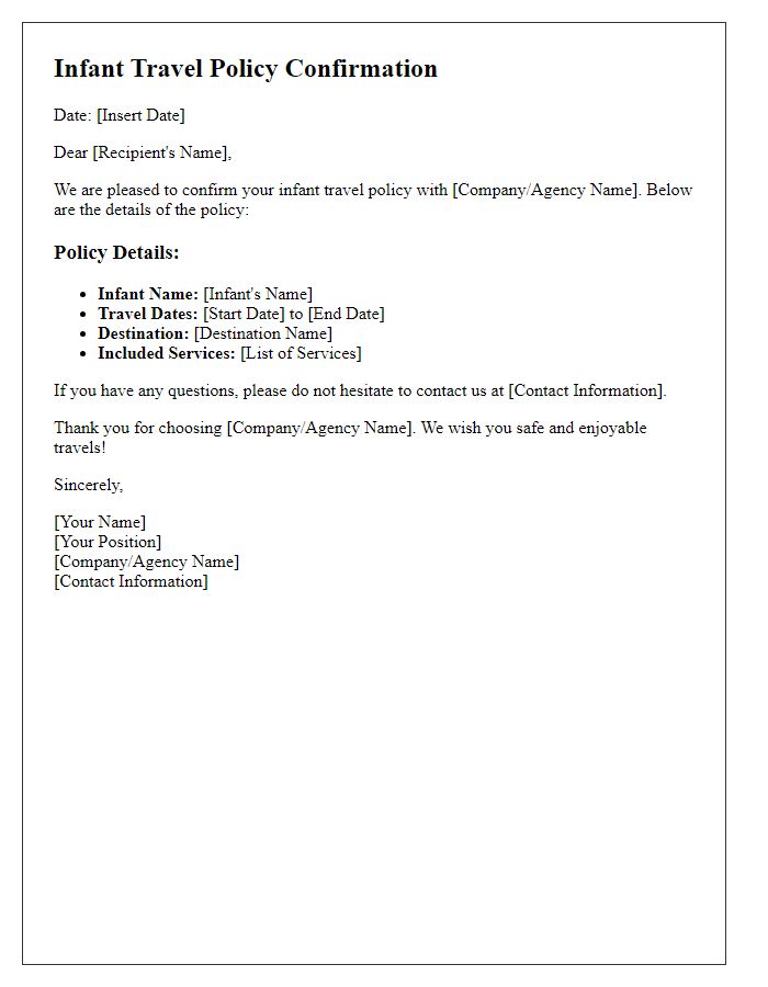 Letter template of infant travel policy confirmation