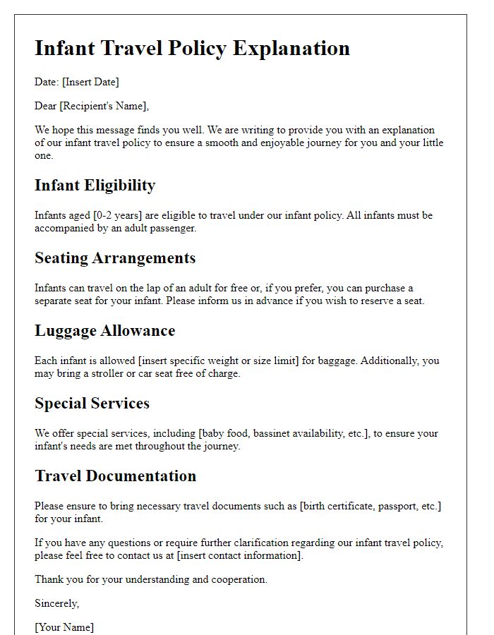 Letter template of infant travel policy explanation