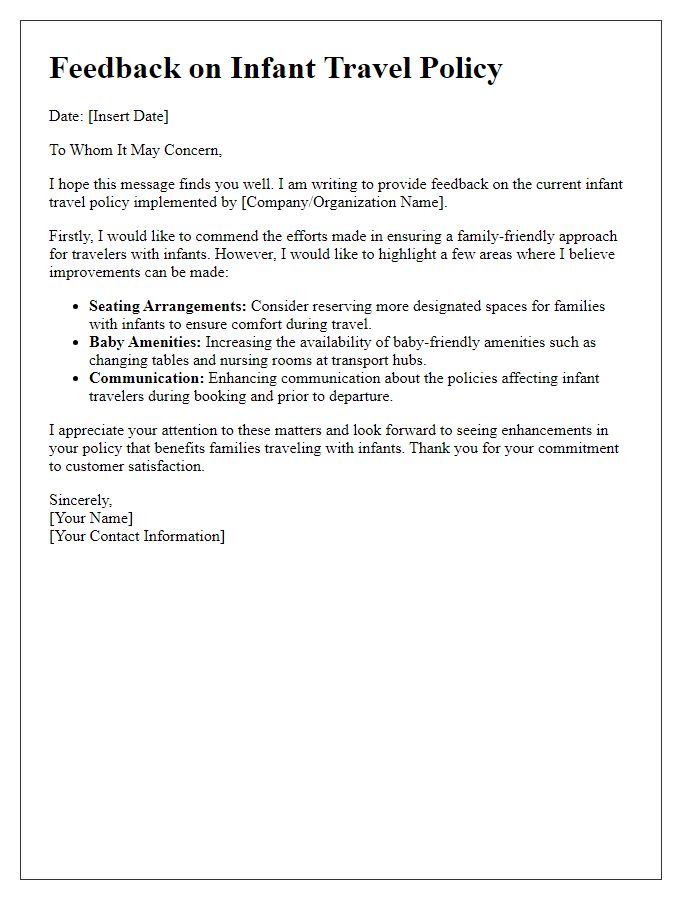 Letter template of infant travel policy feedback