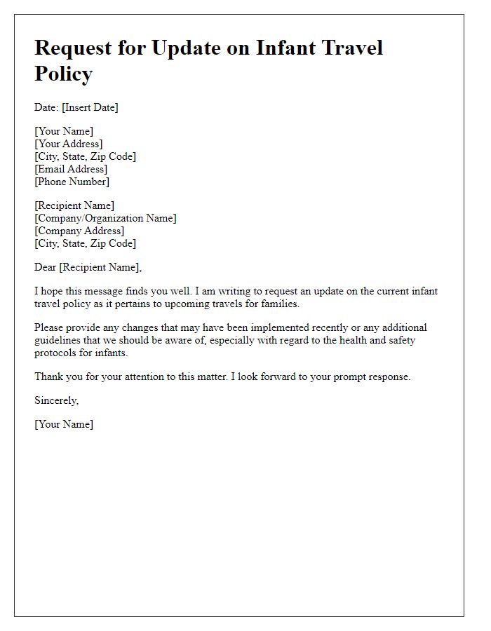 Letter template of infant travel policy update request