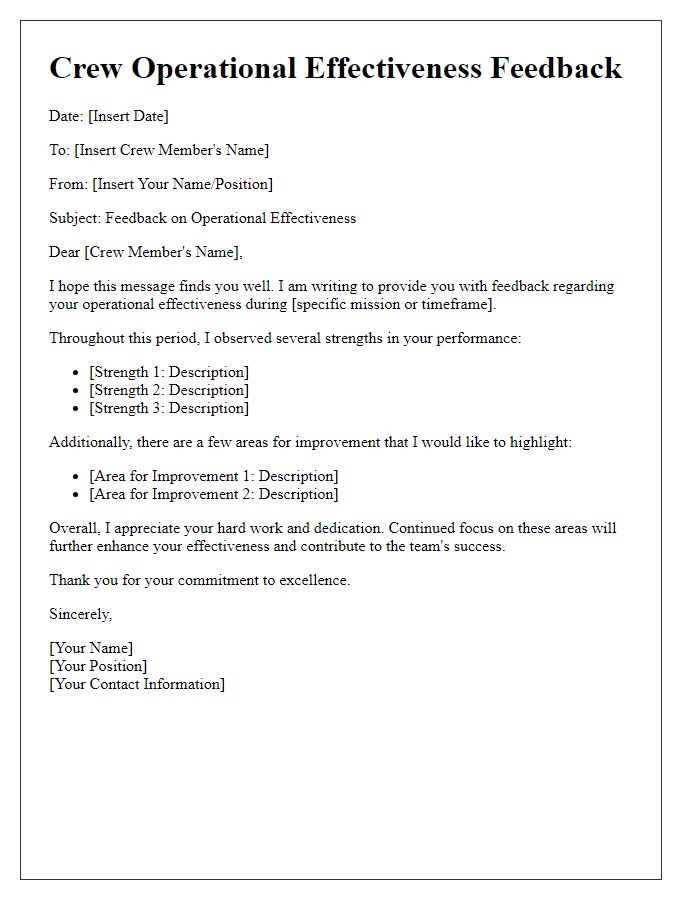 Letter template of Crew Operational Effectiveness Feedback