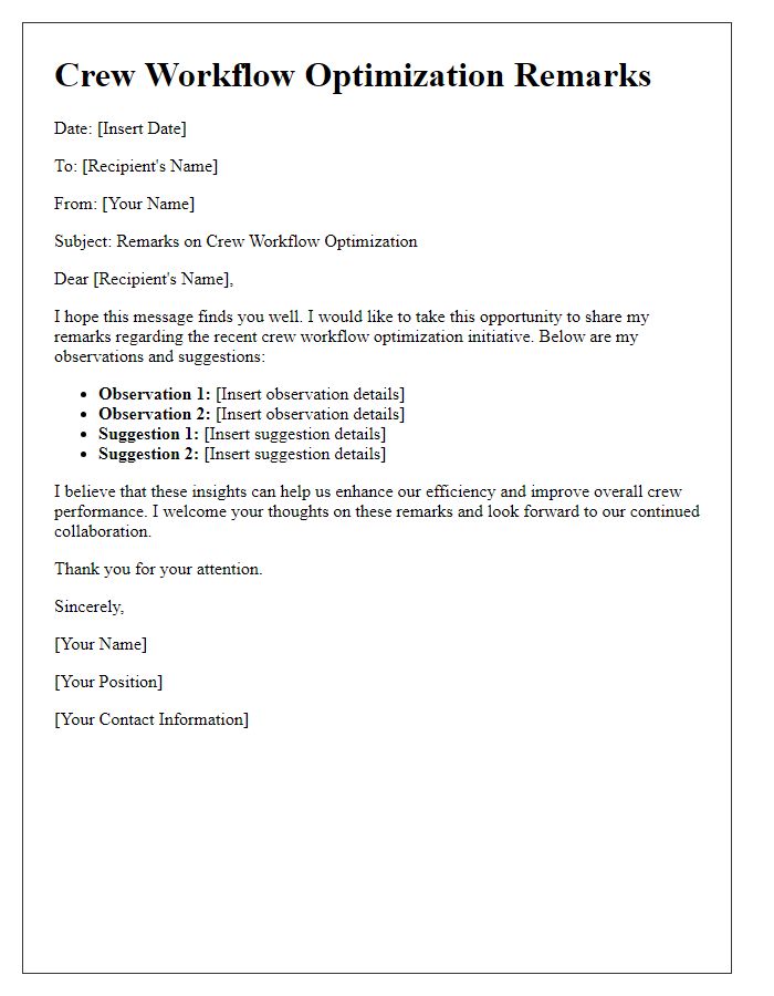 Letter template of Crew Workflow Optimization Remarks