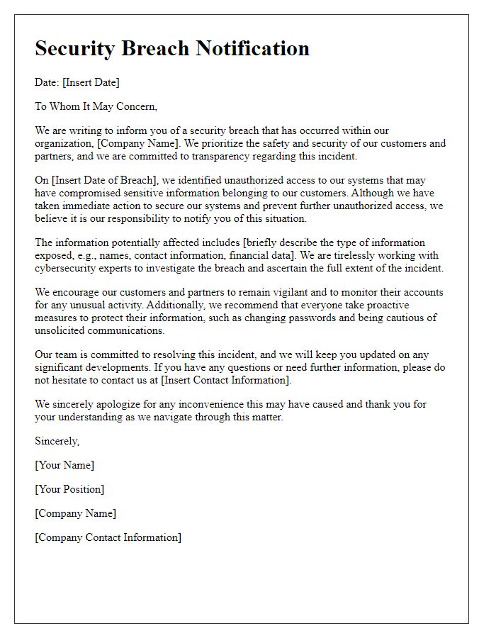 Letter template of Security Breach Notification for Media Outreach