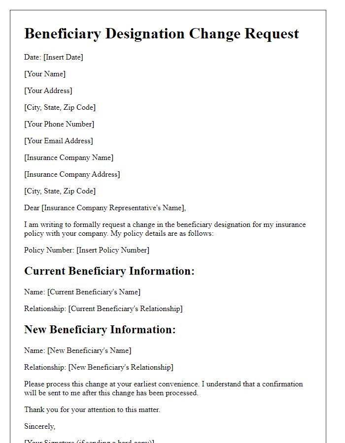 Letter template of insurance beneficiary designation change