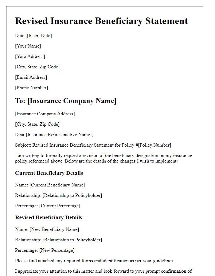 Letter template of revised insurance beneficiary statement