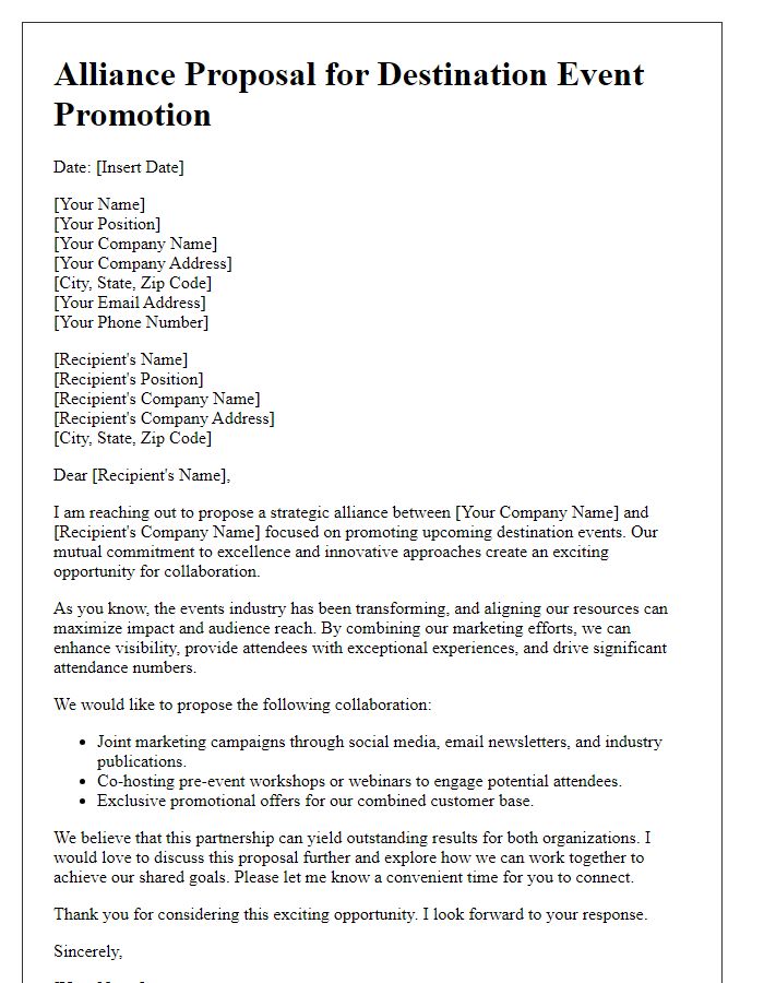 Letter template of alliance proposal for destination event promotion