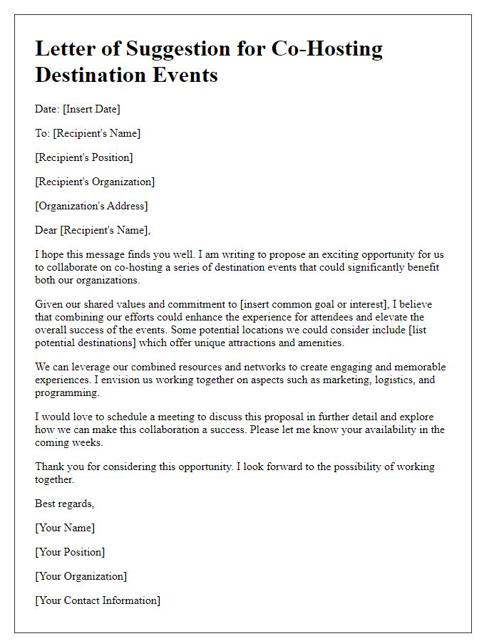 Letter template of co-hosting suggestion for destination events