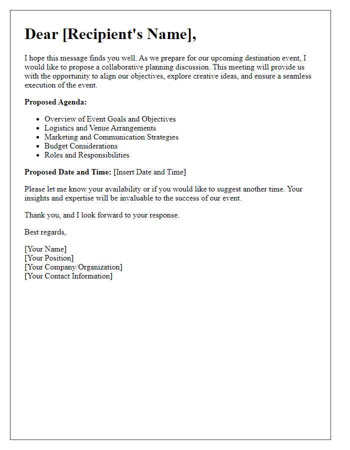 Letter template of collaborative planning discussion for destination events