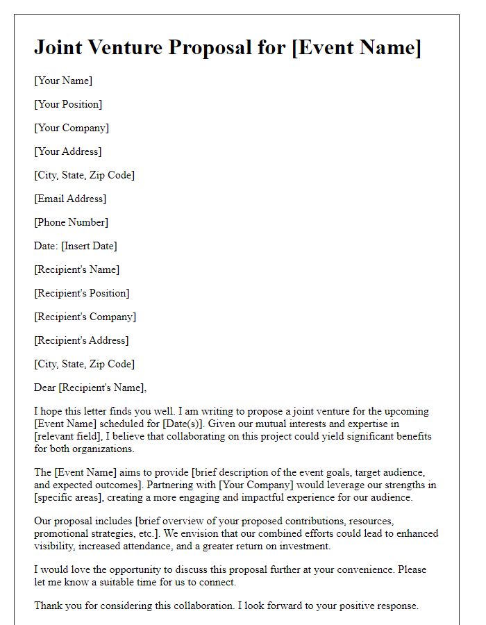 Letter template of joint venture request for a destination event