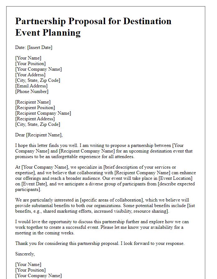 Letter template of partnership proposal for destination event planning