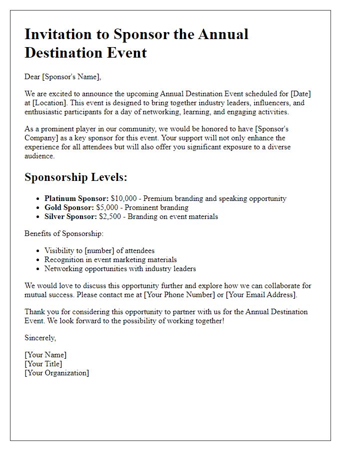 Letter template of sponsorship opportunity for destination event engagement