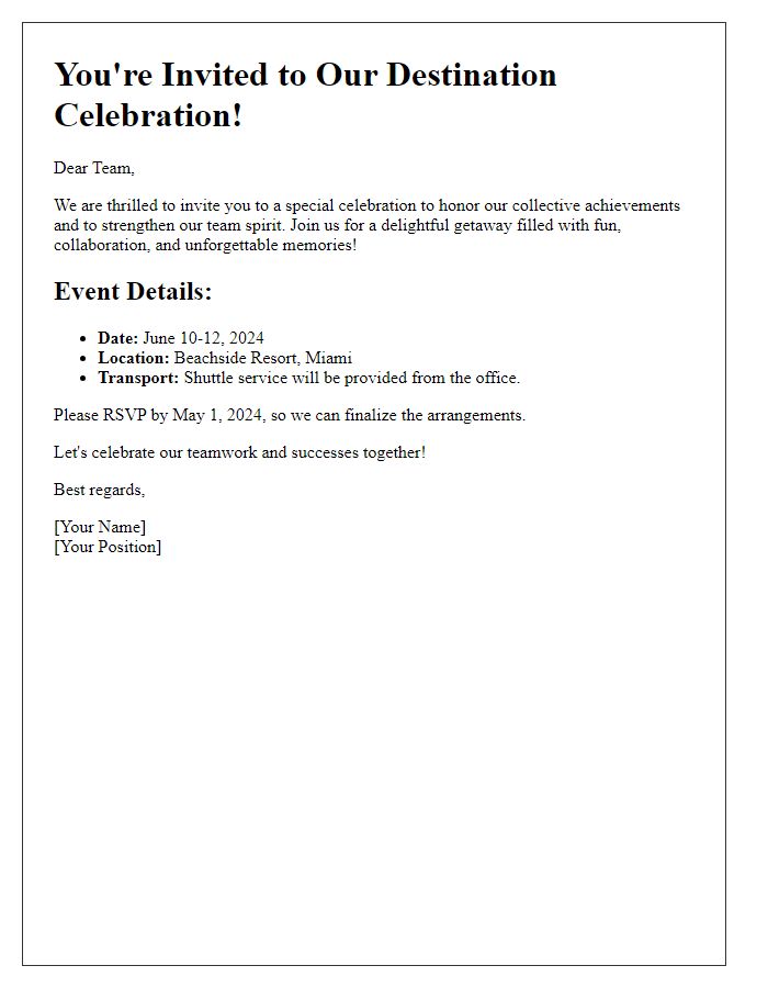 Letter template of teamwork invitation for destination celebrations