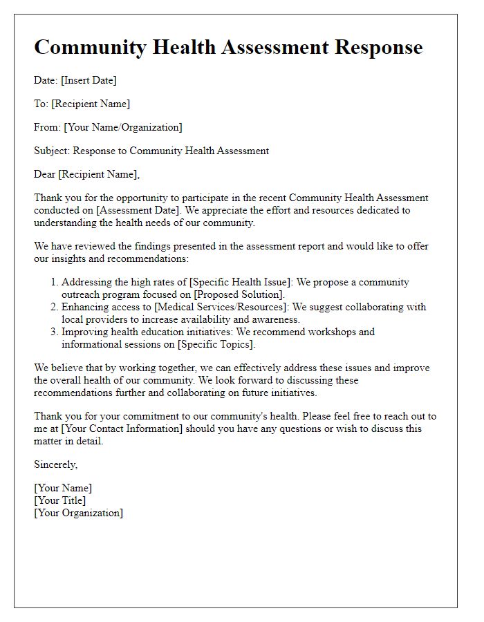 Letter template of community health assessment response