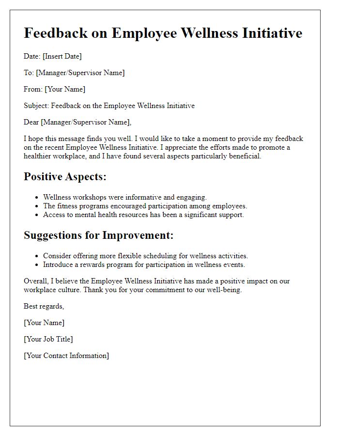 Letter template of employee wellness initiative feedback