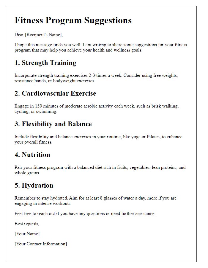 Letter template of fitness program suggestions