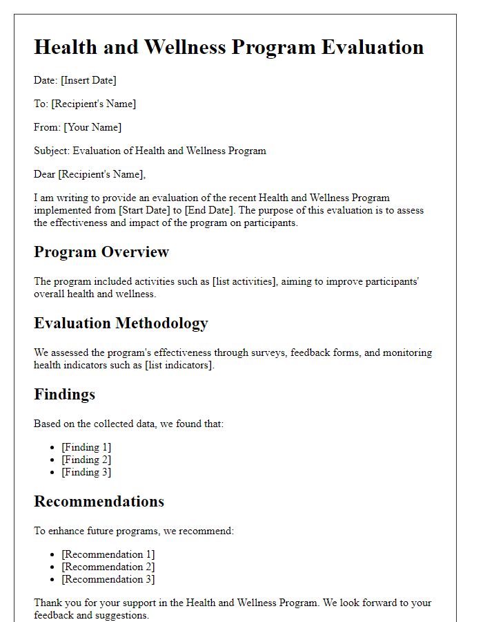 Letter template of health and wellness program evaluation