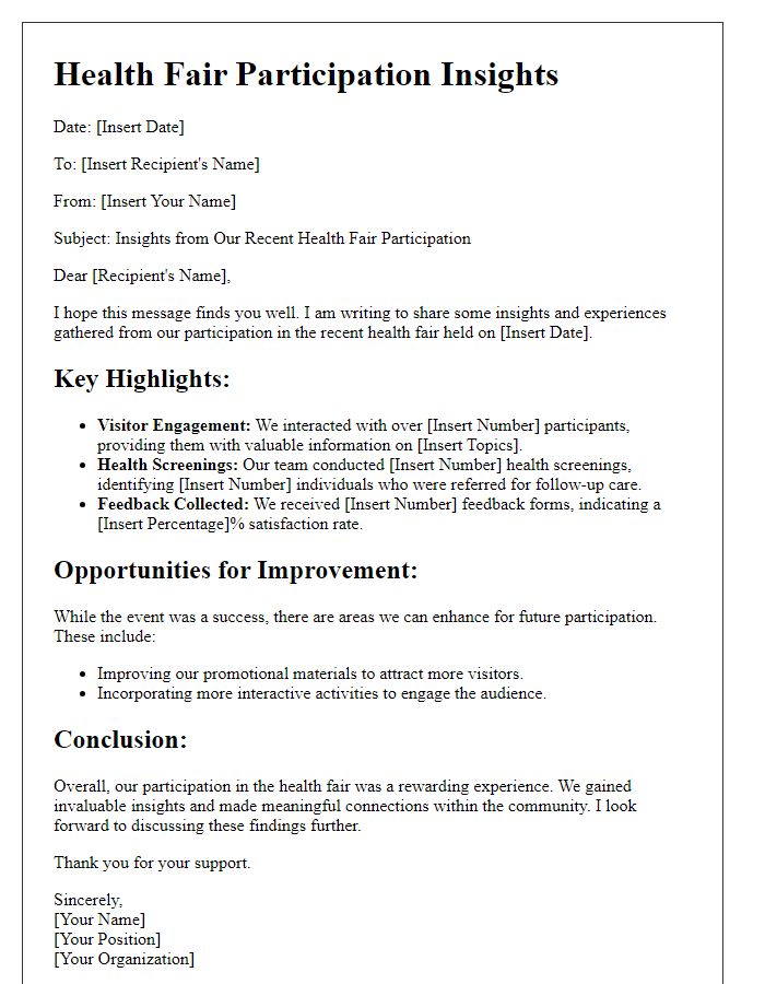 Letter template of health fair participation insights