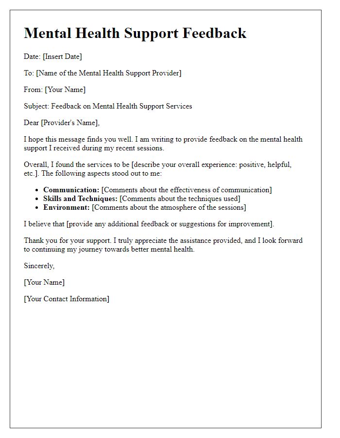 Letter template of mental health support feedback