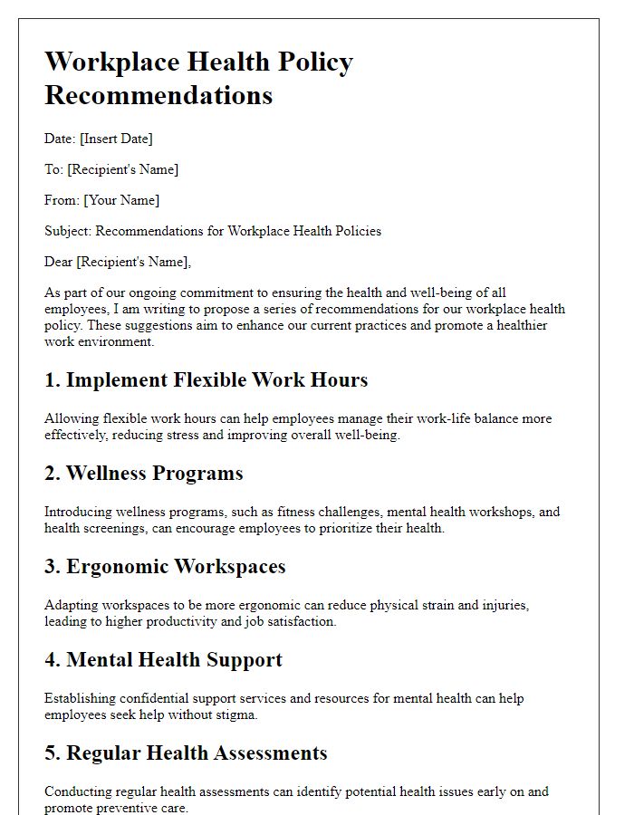 Letter template of workplace health policy recommendations