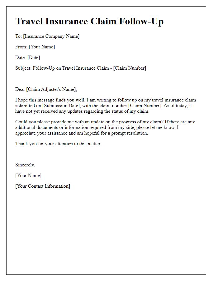 Letter template of travel insurance claim follow-up support