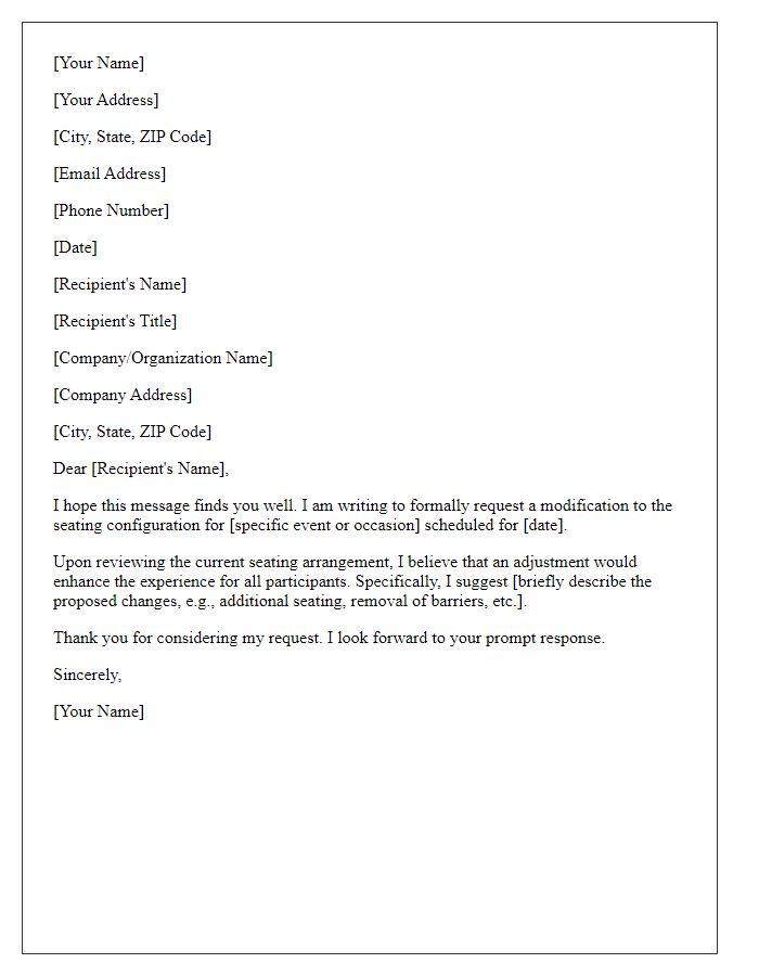 Letter template of seat configuration adjustment request