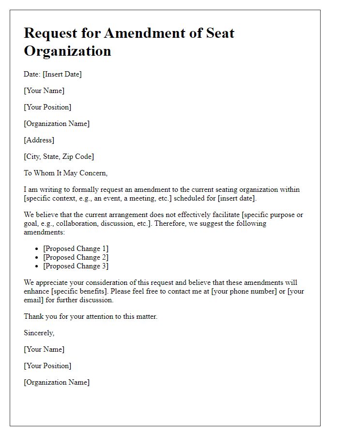 Letter template of seat organization amendment request