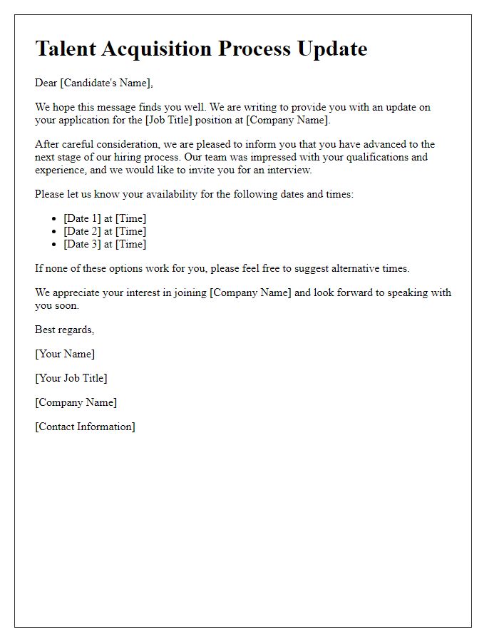 Letter template of talent acquisition process update