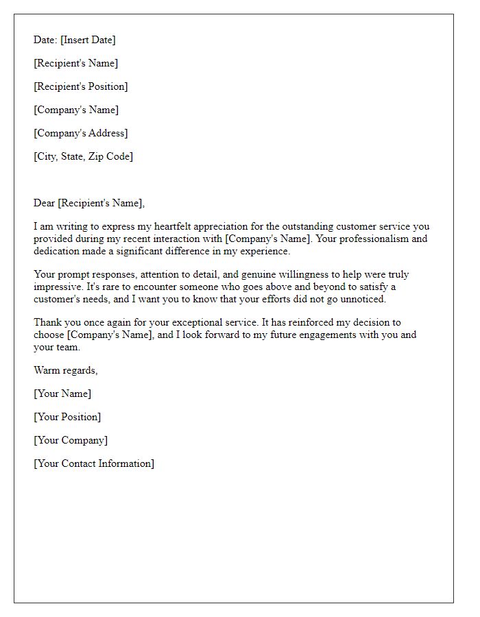 Letter template of appreciation for outstanding customer service.