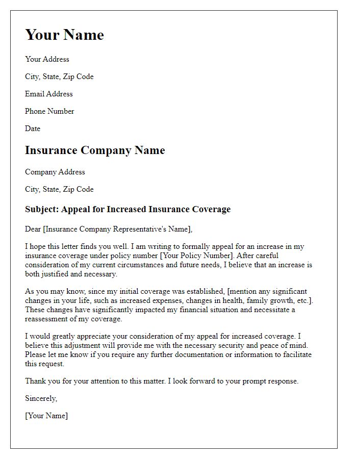 Letter template of appeal for increased insurance coverage