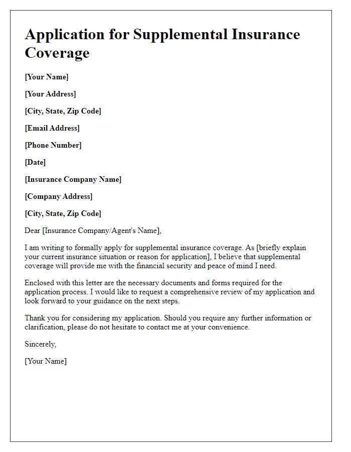 Letter template of application for supplemental insurance coverage