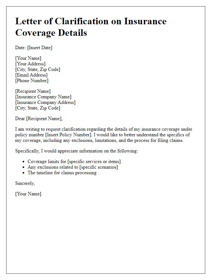 Letter template of clarification on insurance coverage details