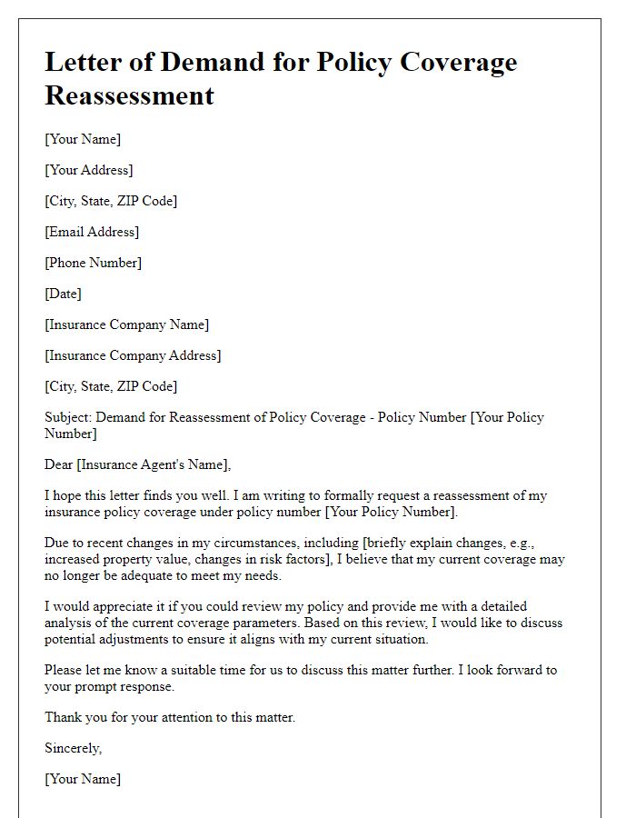 Letter template of demand for policy coverage reassessment