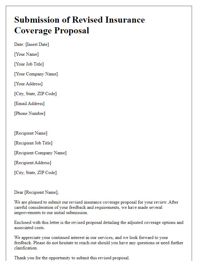 Letter template of submission for revised insurance coverage proposal